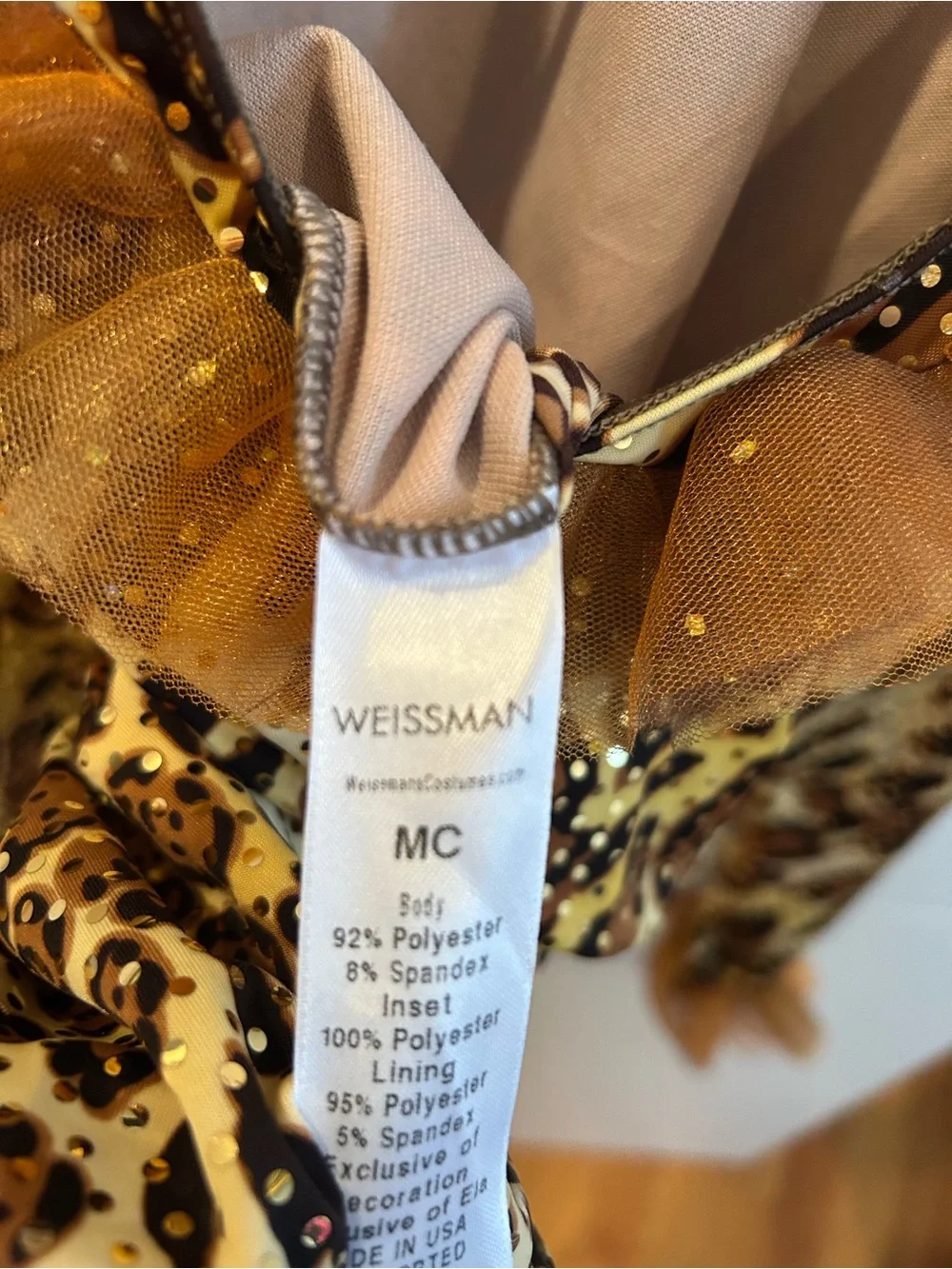 Weissman Grasslands Chant Animal Print Long-Sleeve Leotard with Tulle Trim - MC